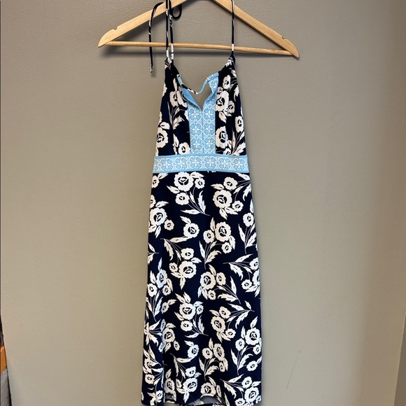 LOFT Dresses & Skirts - Ann Taylor LOFT Petites Floral Halter Dress 0P Navy Blue Petite